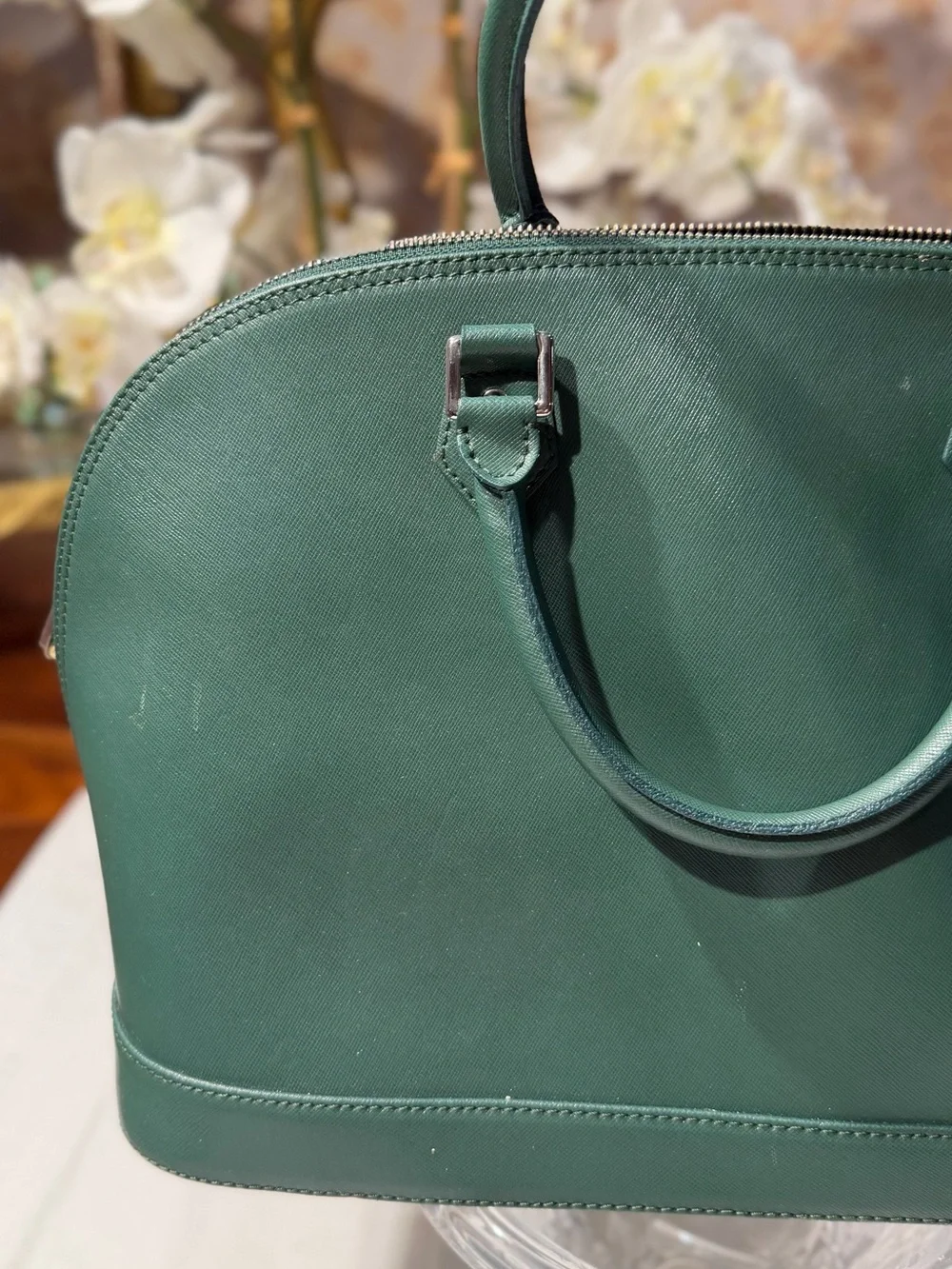 Pulicati Dark Green Saffiano Dome Satchel